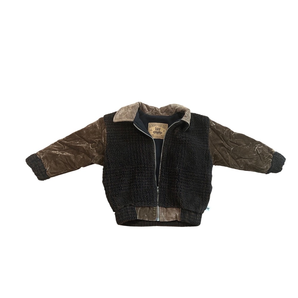 Vintage Corky & Company Kids Sherpa Fleece Crushed Velvet Flight Bomber Jacket